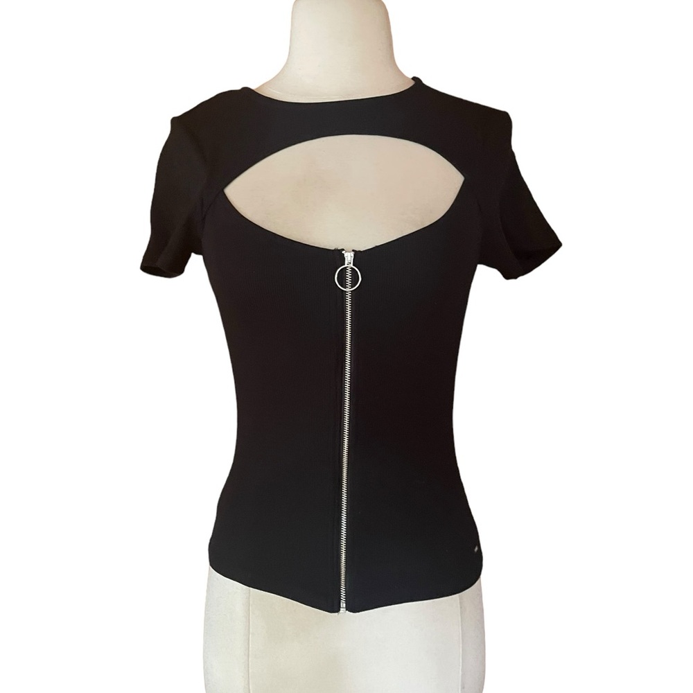 Vintage Guess Ribbed Stretchy, Front Zip Up Top